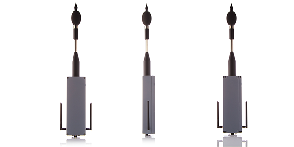 An image showing three views of the Quantum Outdoor cloud-based environmental noise monitor: front, side and rear